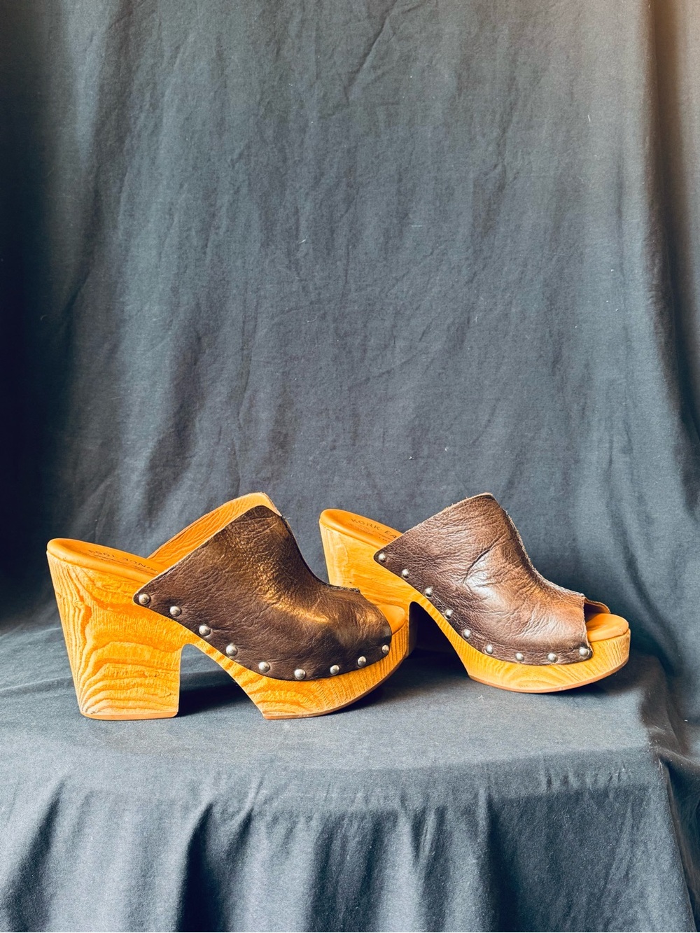 Kork-Ease Brown Leather Studded Platform Clog Mules
